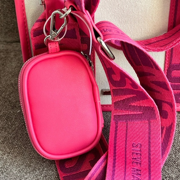 NWT Steve Madden bwebber satchel pink flash canvas crossbody tote bag - Picture 2 of 12